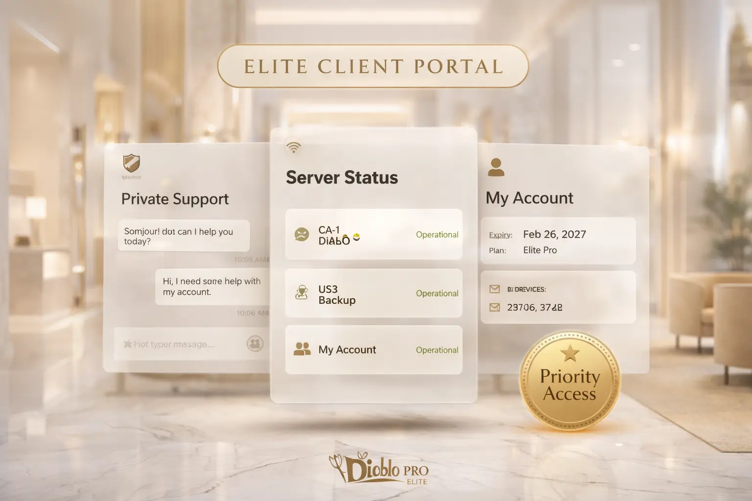 Portail client privé Diablo Pro Elite